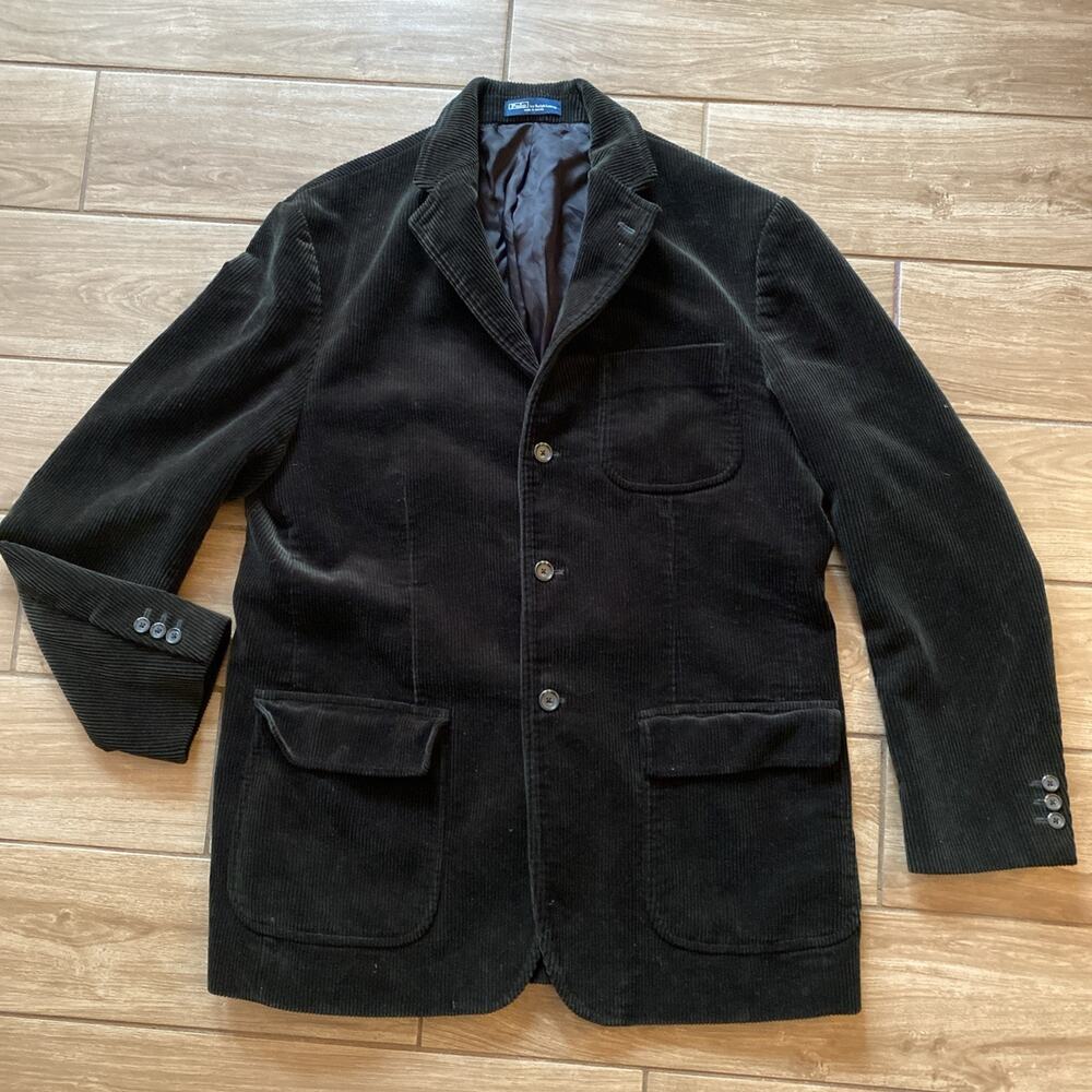 Vintage Ralph Lauren Black Corduroy Suit Jacket Blazer Chore Sport Coat Large